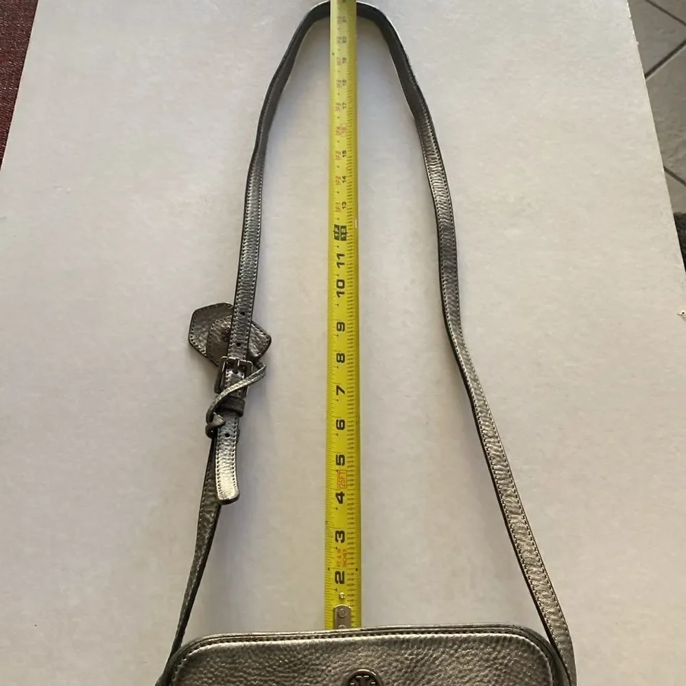 TORY BURCH Double Zipper Metallic Pebbled Leather Shoulder Bag